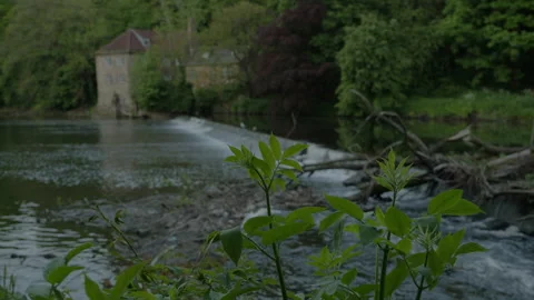 Defocussed clip of Old Fulling Mill and Weir Durham Stock Footage 246533333