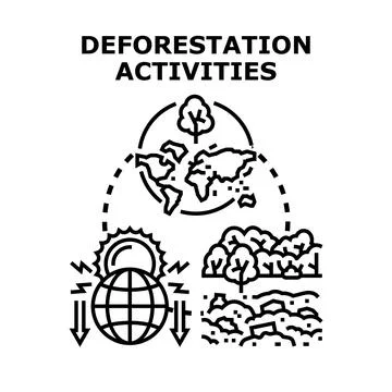 Deforestation activities causing global environmental impact Stock Illustration