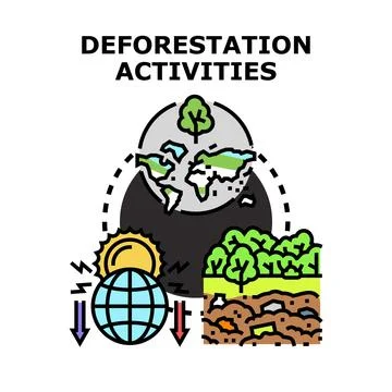 Deforestation activities causing global environmental impact Stock Illustration