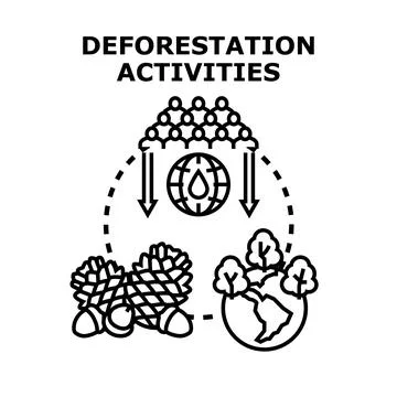 Deforestation activities impacting global natural resources and forests Stock Illustration
