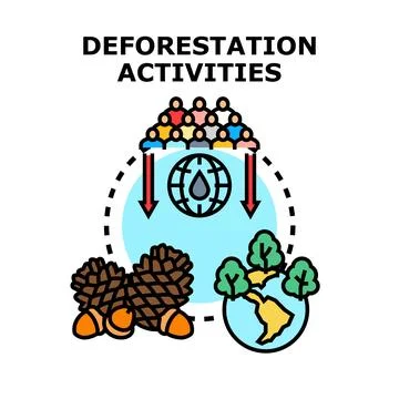 Deforestation activities impacting global natural resources and forests Stock Illustration