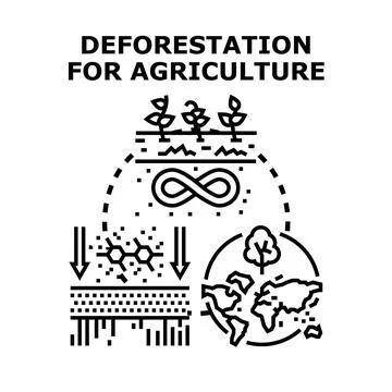 Deforestation for agriculture causing global ecological impact Stock Illustration