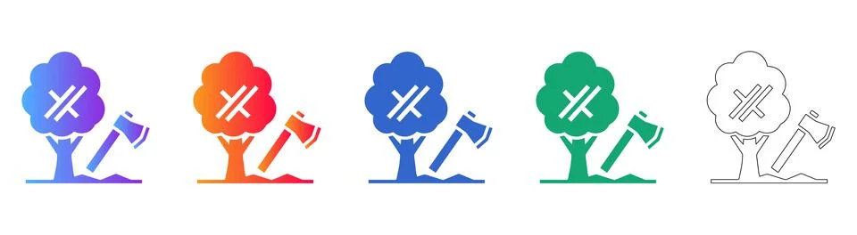 Deforestation and Logging Tree Icons Stock Illustration