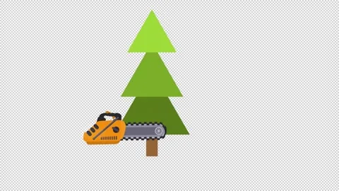 Deforestation. Animation of a chainsaw sawing a tree. Cartoon Stock Footage 304420213