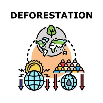 Deforestation causing global environmental problems and climate change Stock Illustration