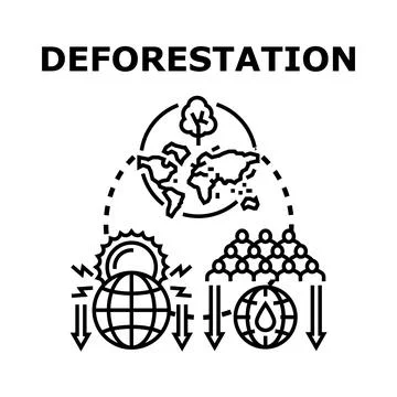 Deforestation causing global environmental problems and climate change Stock Illustration