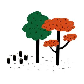 Deforestation with Chopped Woods, Cutting Down of Trees, Global Ecological Stock Illustration