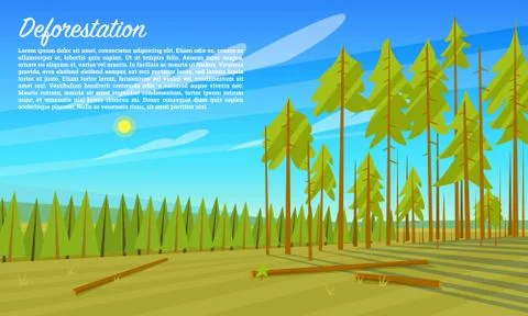 Deforestation concept. Cutting down trees. Environmental pollution and Stock Illustration