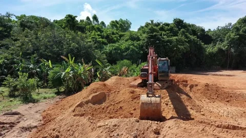 Deforestation. Excavator clearing rainforest Stock Footage 131689067