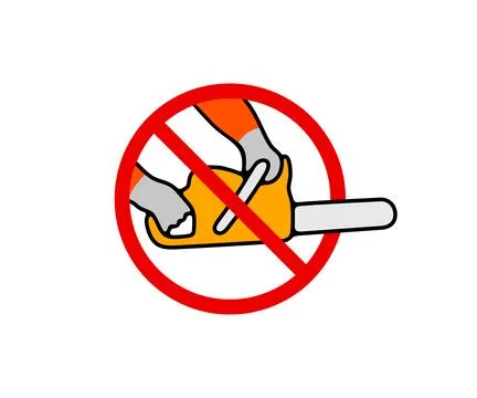 Deforestation forbidden or prohibited, hands holding chainsaw, graphic Stock Illustration