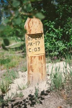 Deforestation. Nature Conservation. An indicative pillar in the forest Stock Photos