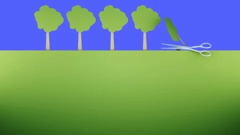 Deforestation. Paper forest destruction of metal scissors. Creative ecology Stock-Footage 83431848