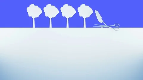 Deforestation. Paper forest destruction of metal scissors. Creative ecology Stock-Footage 83432152