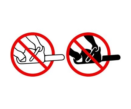 Deforestation prohibited or forbidden, hands holding chainsaw, graphic Stock Illustration