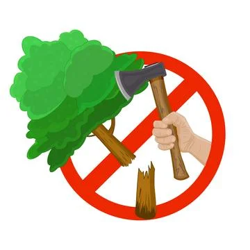 Deforestation sign isolated on white background. Stop deforestation. Illustrazione stock