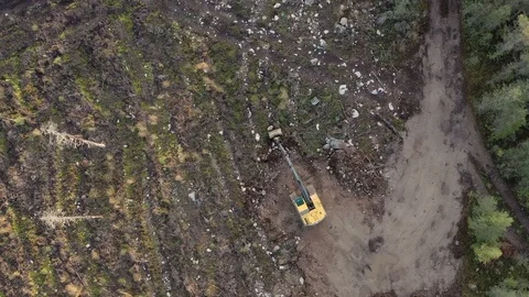 Deforestation - Top Down Overhead Aerial Of Excavator Clearcutting Forest 4k Stock Footage