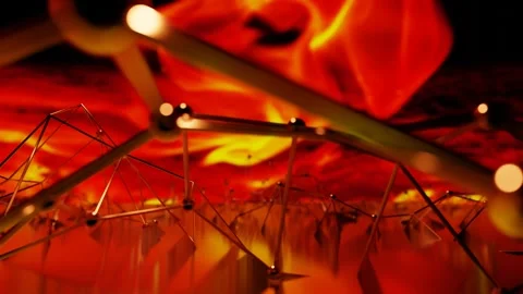 Deformable abstract figure from a grid with glossy spheres on a black background Stock Footage 309089652