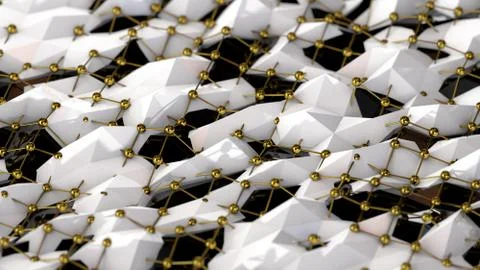 Deformation Shape With Atom Array, Reflected Materials, Gold, 3D Rendering Stock Illustration