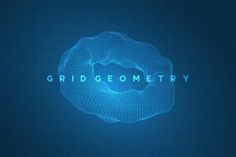 Deformed 3D wireframe torus with geometric mesh Ilustración de archivo