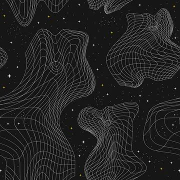 Deformed flex distorted grid in space, psychedelic acid lines seamless pattern Stock Illustration