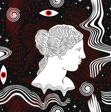 Deformed flex distorted grid,space,melt psychedelic Venus statue seamless Stock Illustration
