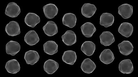 Deformed spheres pattern. Black background, white grid. 3d render. Stock Illustration