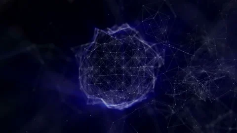 Deforming sphere of particles with blue radiation on a black background. 3D rend Video stock 95317664