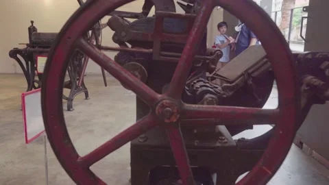 Degel handpress machine, an ancient machine made in Germany in 1918 Stock Footage 221800484