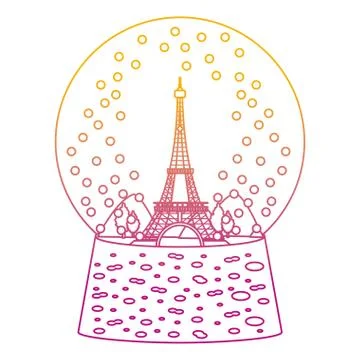 Degraded line eiffel tower inside snow ball glass Stock Illustration