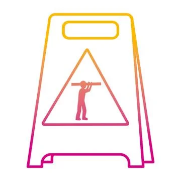 Degraded line plastic caution emblem and laborer with equipment Stock Illustration