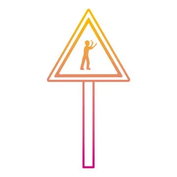 Degraded line triangle caution emblem and laborer with hammer Stock Illustration