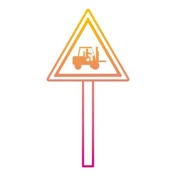 Degraded line triangle caution emblem and laborer with forklift Stock Illustration