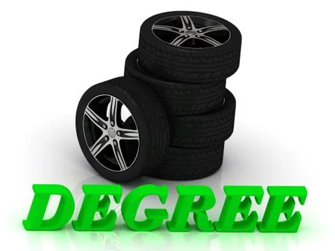 DEGREE- bright letters and rims mashine black wheels on a white background Stock Illustration
