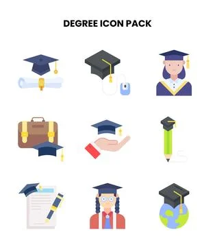 Degree Flat Collection Icons Pack Illustrazione stock