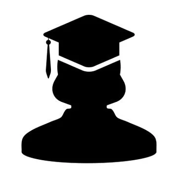 Degree icon vector female student person profile avatar with mortar board hat Stock Illustration