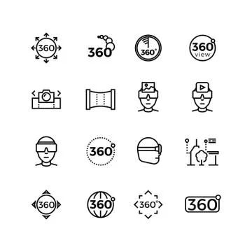 Degree image, panorama, virtual reality thin line icons Иллюстрация