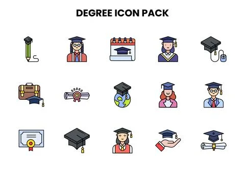 Degree Lineal Color Bundle Icons Pack Stock Illustration