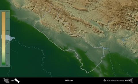 Dehloran outlined, Iran. Physical Stock Illustration