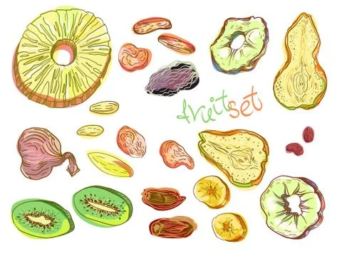 Dehydrated fruit set Stock Illustration