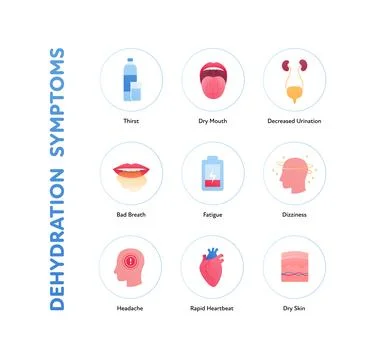 Dehydration symptoms infographic layout. Stock Illustration