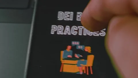 DEI Best Practices themed graphic presentation on smartphone screen Stock Footage 289070678