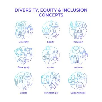 DEI blue gradient concept icons Stock-Illustration