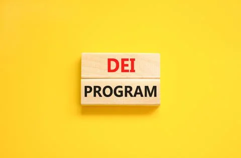DEI diversity equity inclusion program symbol. Blocks with words DEI program  Stock Photos