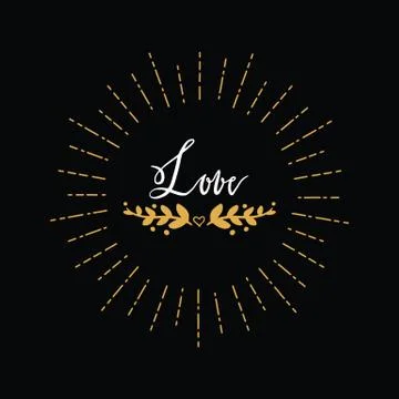 Deign element with heart, hand lettering and retro sunburst for Valentines Day Stock Illustration