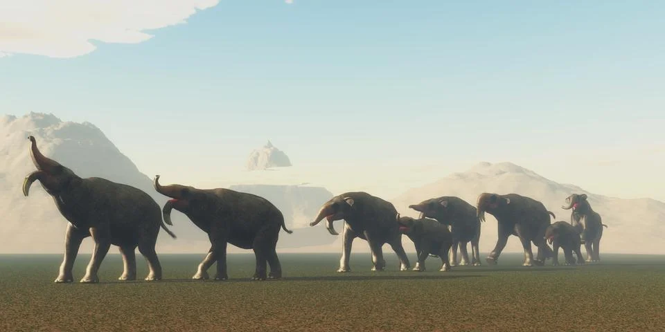 Deinotherium Herd Stock Illustration
