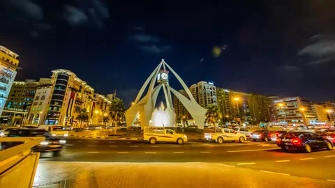 Deira, Dubai, UAE-7-09-2022 Dubai Clocktower night view Stock Footage 216860565