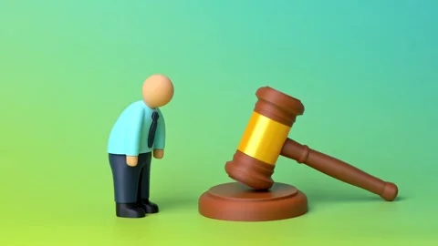 A dejected office worker and a judge's gavel. The infringement of workers' Stock Footage 346760847