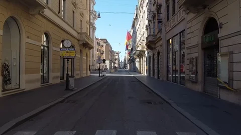 Via Del Corso in Rome - Empty street - Aerial shot - Drone - Italy Stock Footage 130107336