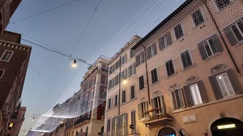 Via del Corso Rome Illuminations Slow Motion - Festive City Night Video stock 327910544