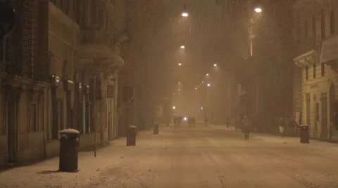 Via Del Corso in snow at night, Rome, Italy Stock Footage 10735231